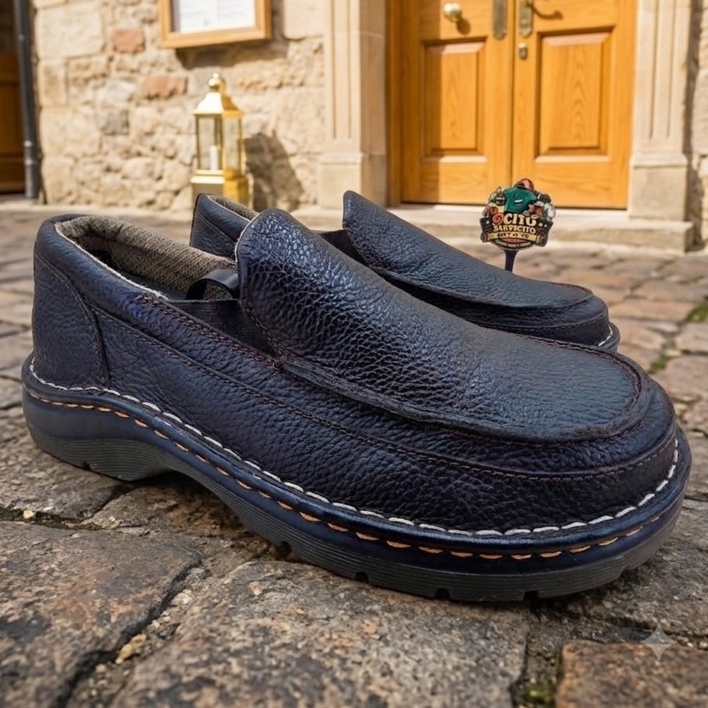 Dr. Martens Lennon Dark Brown Pebbled Leather Moc Toe Slip On Shoes Mens 9 AW004
